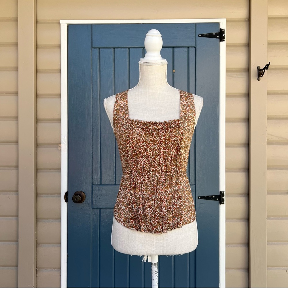 Vintage Studio M 100% Silk Floral Smocked Tank Women’s Size small